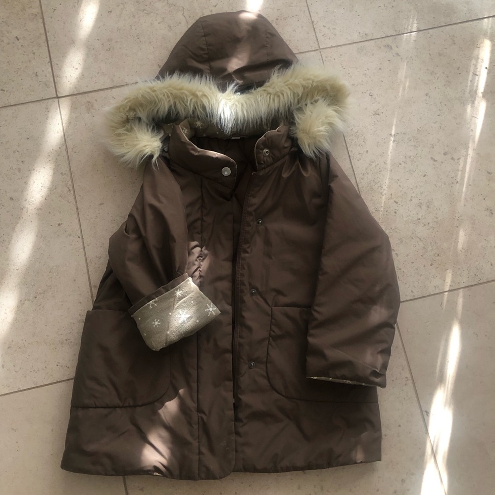 Uniqlo Toddler’s (Unisex) Brown Hooded Jacket with Faux Fur Trim